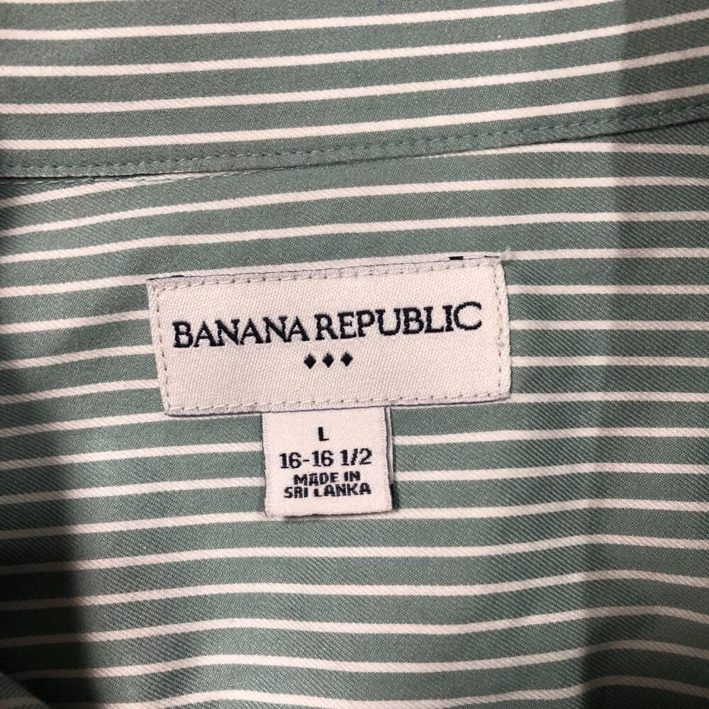 Banana Republic Mens Large Green White Long Sleeve Dress Shirt Size 16-16 1/2